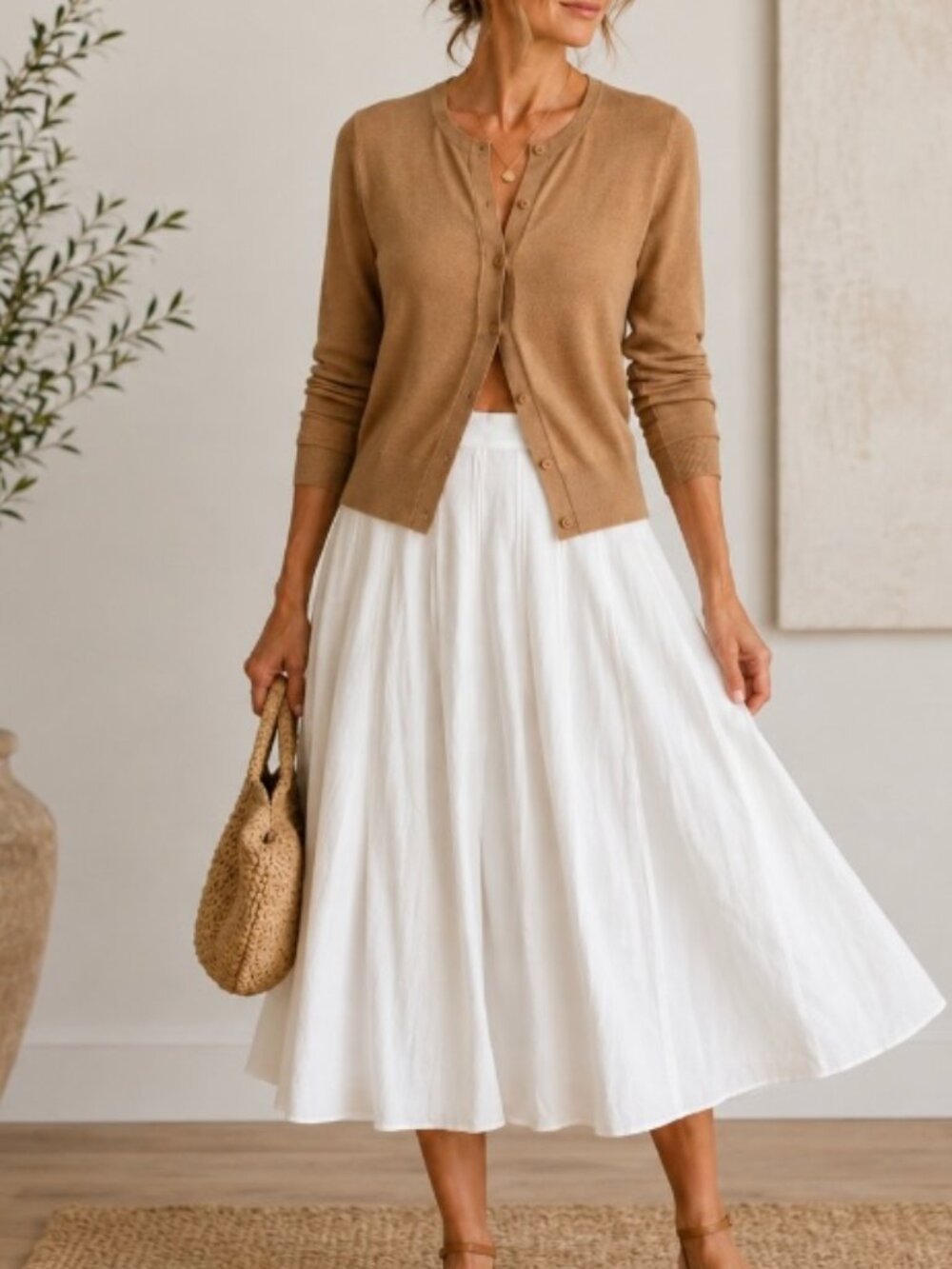 A-Line Midi Skirt in White